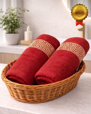 2pc Bath Towel Combo Golden Greek (Red)