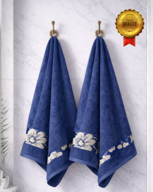 2 piece bath towel Combo Golden petals(Blue)