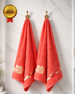 2 piece bath towel Combo Golden petals(Corel Pink)