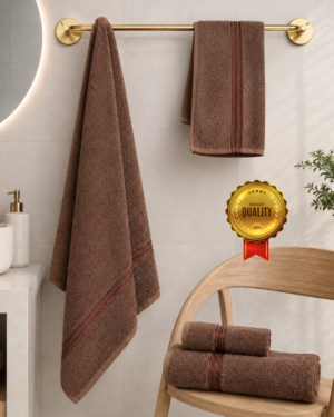 2 piece bath & 2pc hand towel combo Solid imperial(Brown)