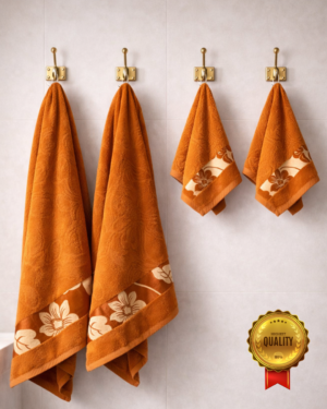 2 piece bath & 2Pc hand towel Combo Golden petals(Brown)
