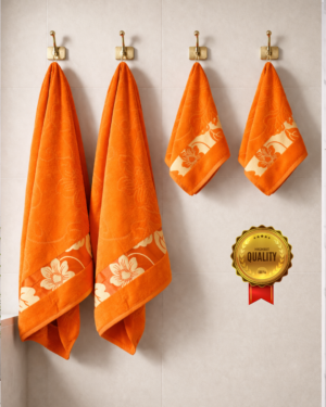 2 piece bath & 2Pc hand towel Combo Golden petals(Orange)