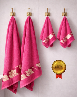 2 piece bath & 2Pc hand towel Combo Golden petals(Light Pink)