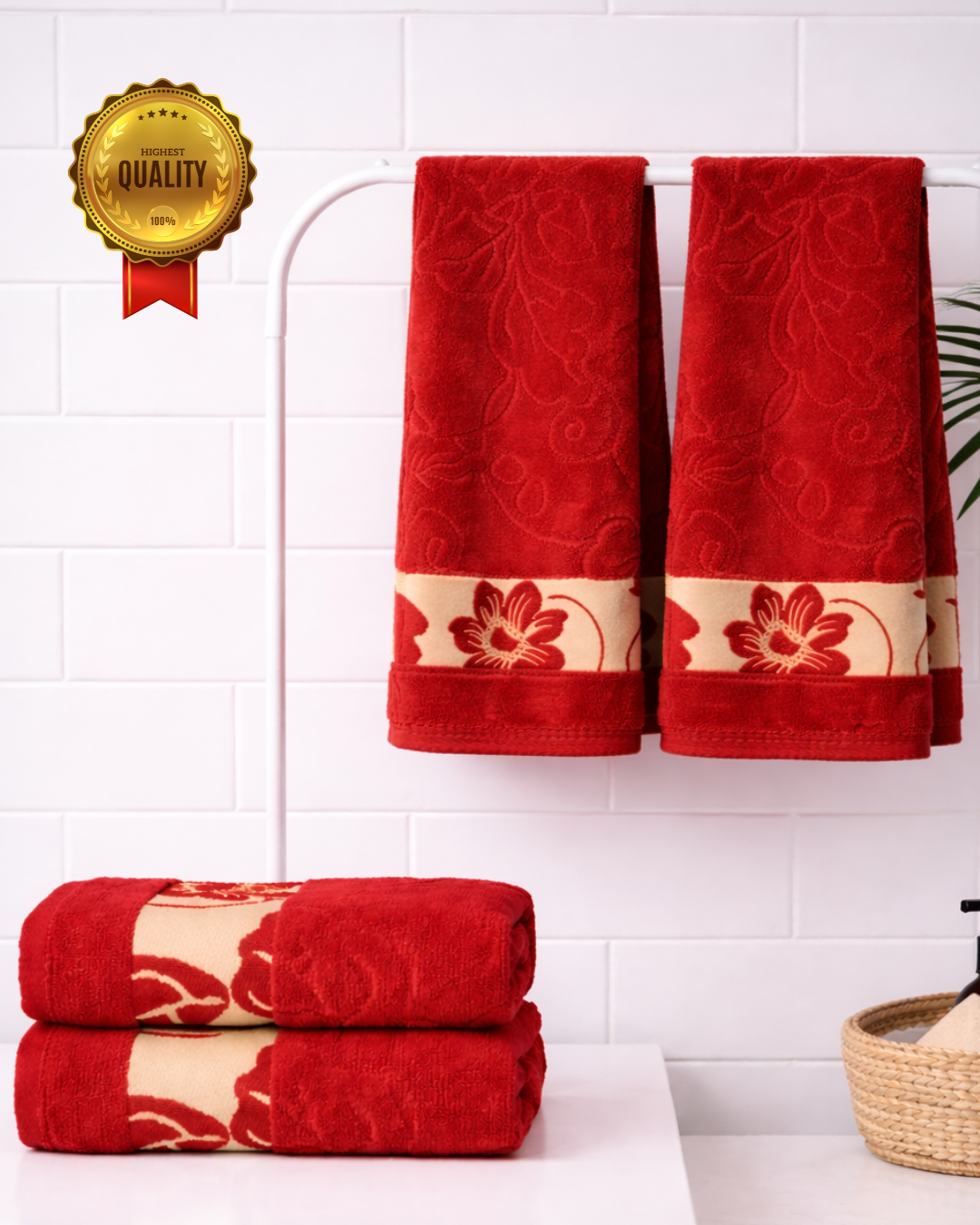 4-piece-hand-towel-combo-golden-petalsred