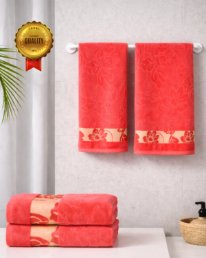 4 piece hand towel Combo Golden petals(Corel Pink)