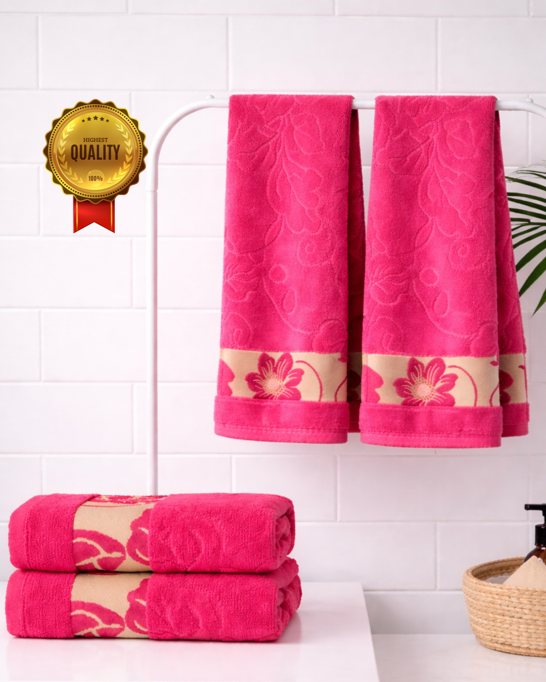 4-piece-hand-towel-combo-golden-petalslight-pink