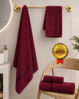 2 piece bath & 2pc hand towel combo Solid imperial(Maroon)