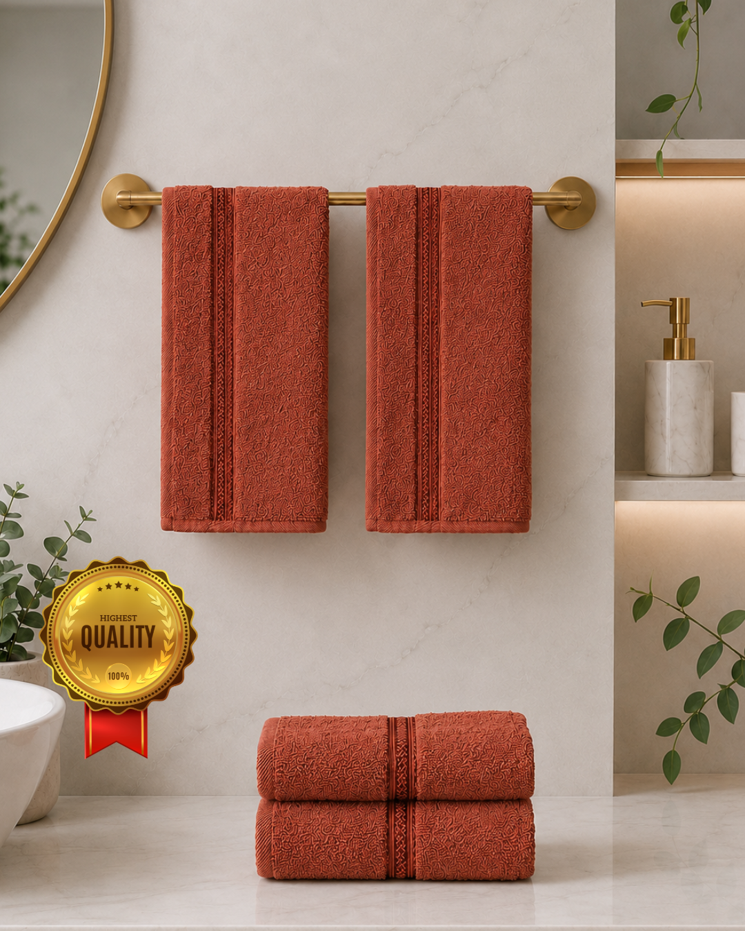 4 piece hand towel combo Solid imperial(Rust Brown)